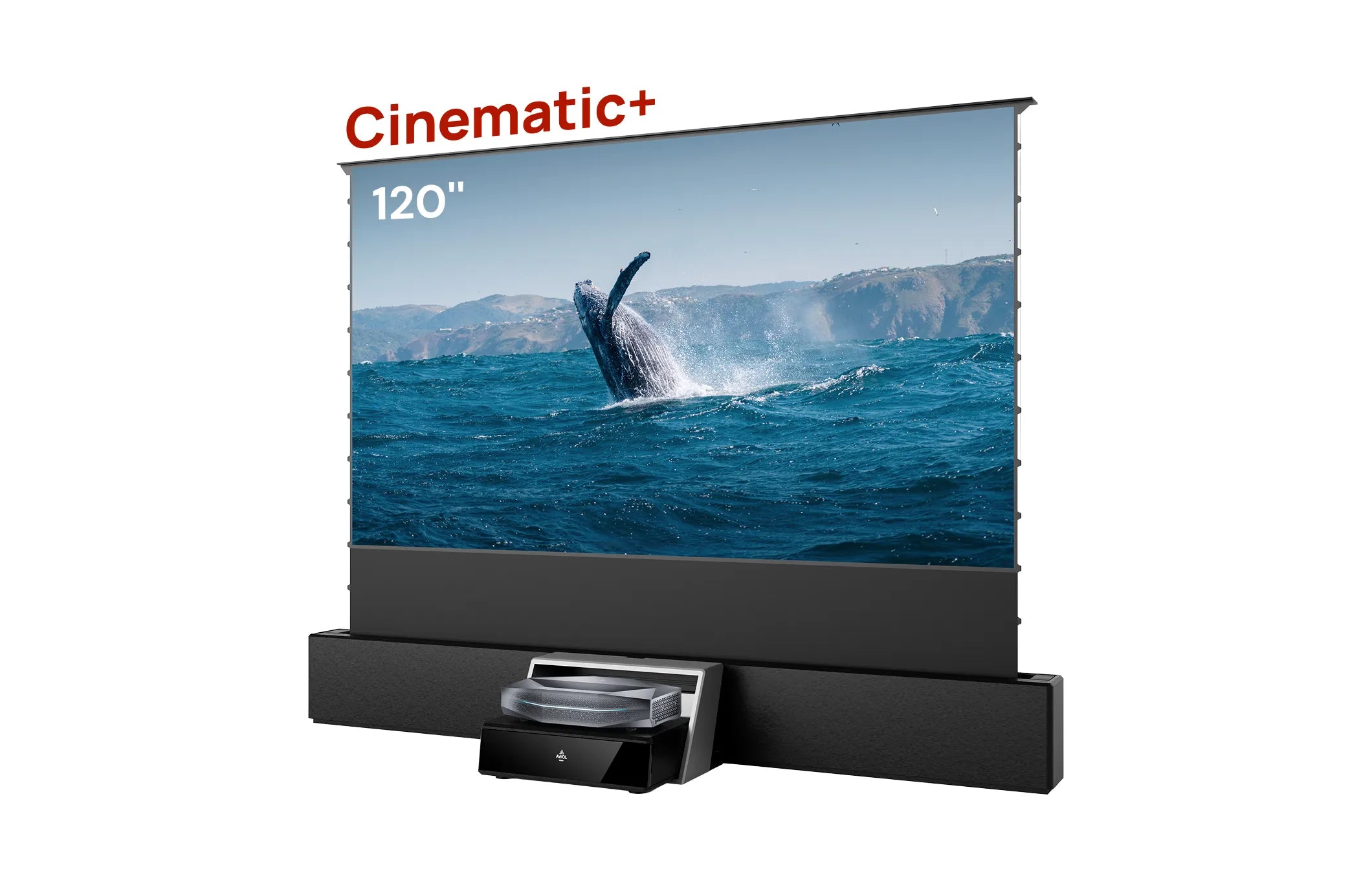 Aetherion Max RGB Laser UST Projector+100''-120'' Cinematic ALR Motorized Floor Rising Screen+120'' Station