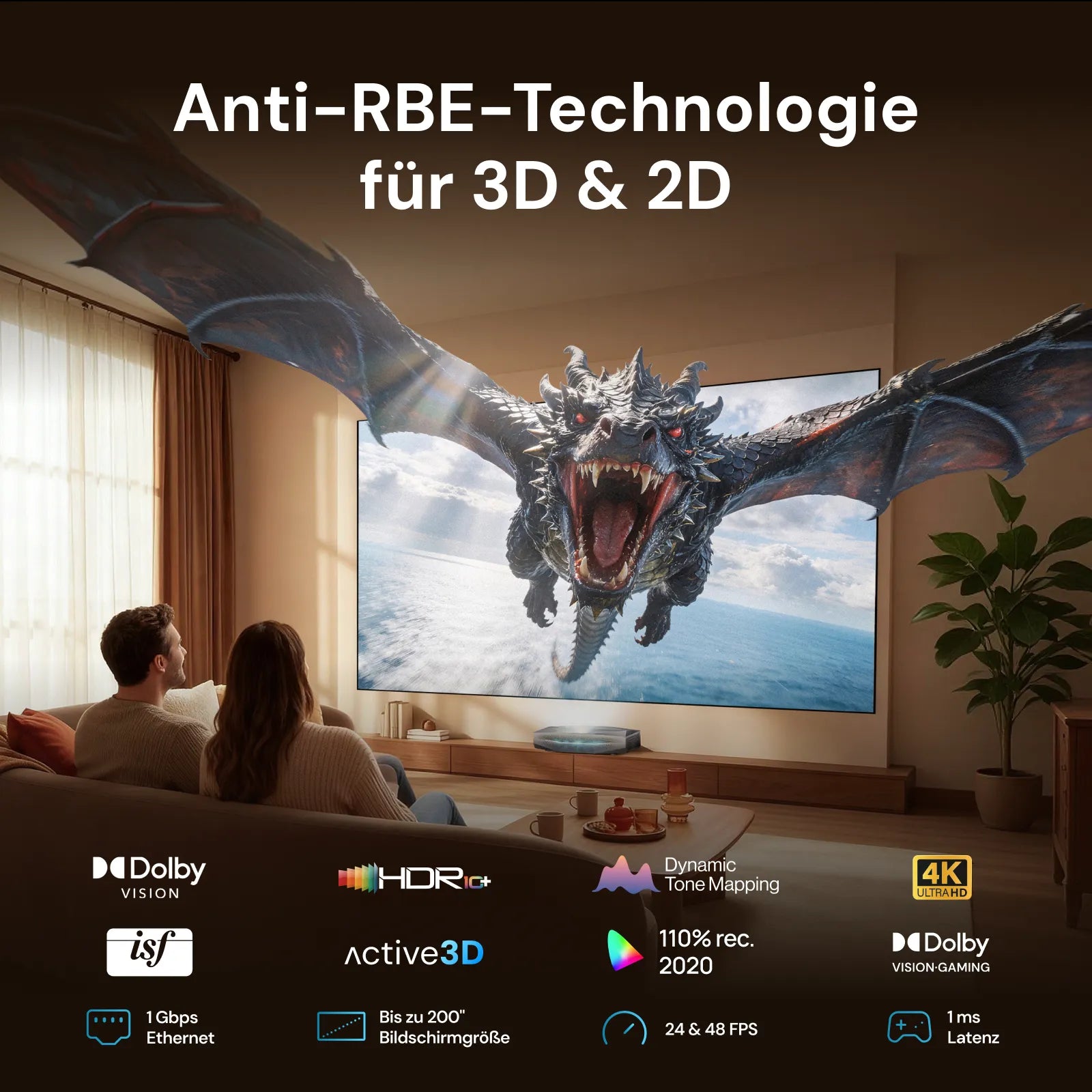 Aetherion Max RGB Laser UST Projector+100''-120'' Cinematic ALR Screen Bundle